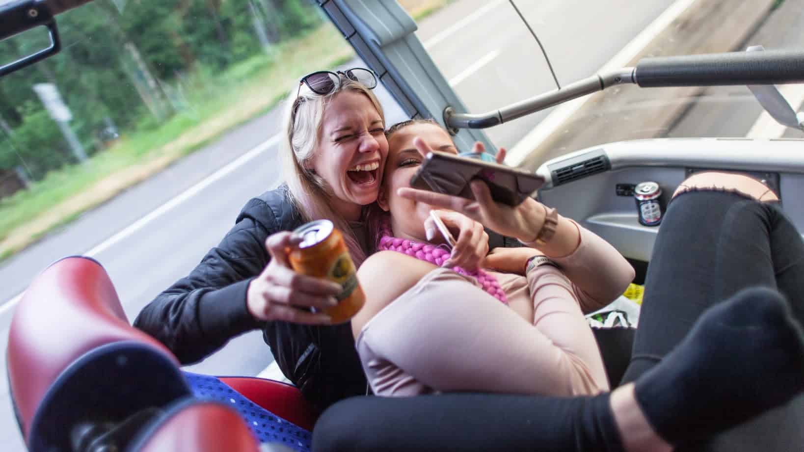 Happy girls on bus