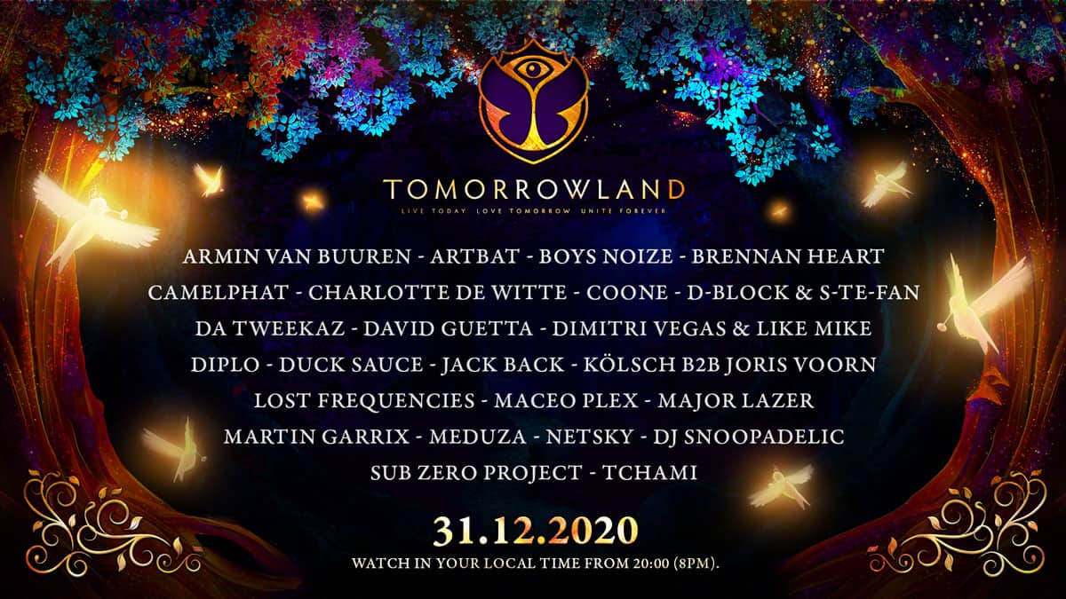 Line-up med alla artister som spelar på Tomorrowlands nyårsfest